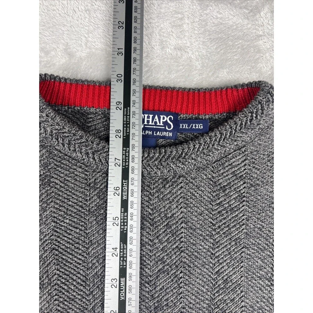 Ralph Lauren Chaps Men's XXL Thick Knit Sweater Gray Hand Framed Cotton Vintage